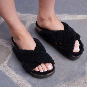 Birkenstock Black Fuzzy Sandals